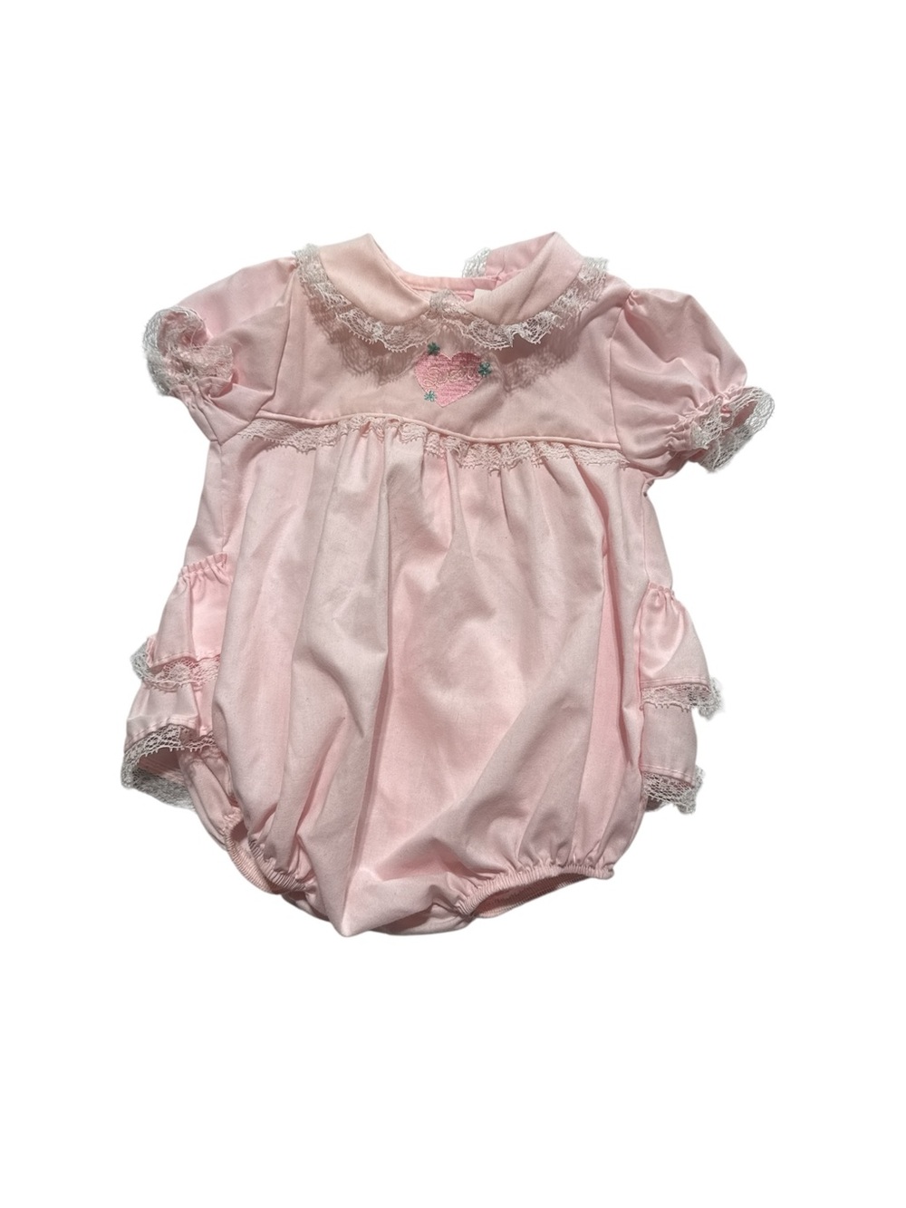 Vintage Alexis Pink Ruffle Lace Bubble‎ Romper Made in USA Newborn NB